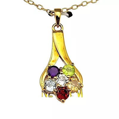 Multicolor Multi-Gemstone CLUSTER PENDANT NECKLACE 18kt Gold Plated 18  NWT • $18