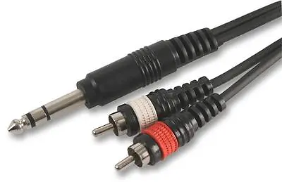 PULSE HQ 6.35mm 1/4  Stereo Jack Plug To Twin Phono Cable RCA Plugs 30cm To 6m • £5.29