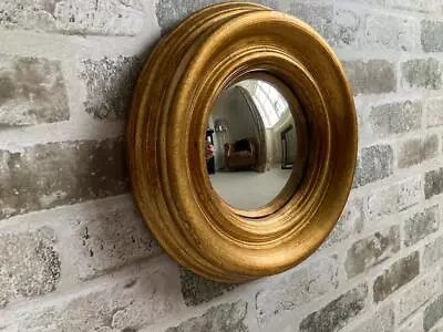 Convex Fisheye Porthole Mirror Round Gold Distressed Wood Wooden Retro 24cm  • $46.72