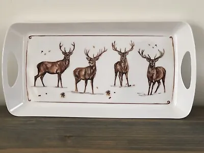 41cm White Melamine Winter Stag Handled Serving Tray Country Kitchen Home Decor • £8.95