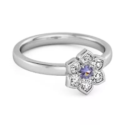 Flower Style 0.10 Ctw Simulated Tanzanite 925 Sterling Silver Women Wedding Ring • £29