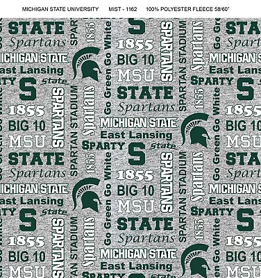 NCAA-Michigan State Fleece Fabric-MSU Spartans Fleece Blanket Fabric-MIST1162 • $18.99