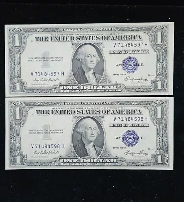 2 Consecutive GEM CU 1935-E $1 Dollar Bill Silver Certificate Notes  • $39