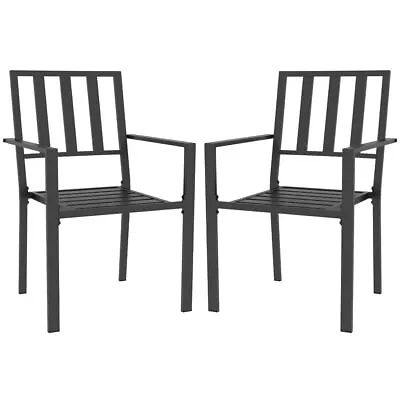 Patio Chairs Set Of 2 Dining Chairs Stackable Metal For Bistro Backyard Garden • £88.17