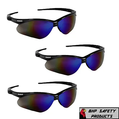 3 Pair Kleenguard Nemesis Safety Glasses Black Frme Blue Mirror Sunglasses 14481 • $15.95