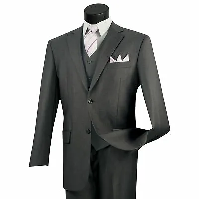 VINCI Men's Heather Gray 3 Piece 2 Button Classic Fit Suit NEW W/ Matching Vest • $125