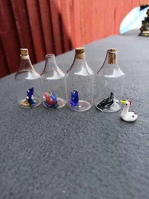 5 Vintage Murano Pirelli Pulled Glass Animal Figures In Tiny Glass Bottles • £27