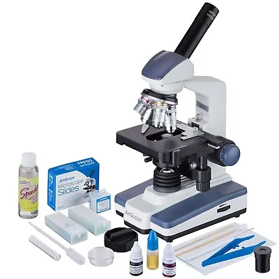 AmScope 40X-2500X LED Monocular Compound Microscope With Extensive Slide Prepara • $208.99