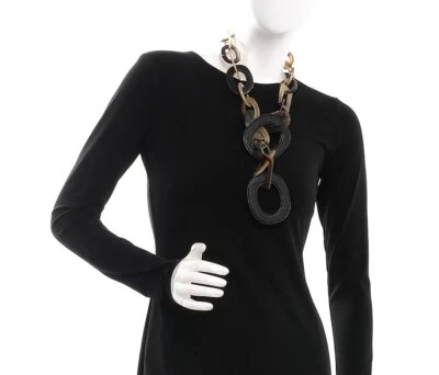 $889 • Buy AUTHENTIC Hermes CROCODILE & Buffalo Horn ISIDORE Necklace Black And Brown 