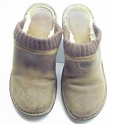 UGG Australia BROWN Suede Gael Shearling Lined Wedge Clogs Mule Women's Size 7 • $24.99