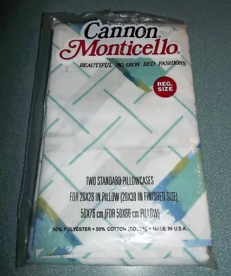 2 Vintage Cannon Monticello Blue Green White Standard Pillowcases • $16