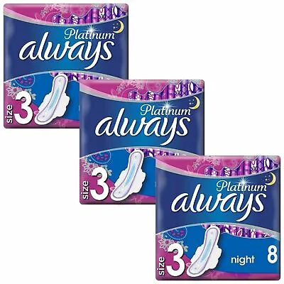 £8.92 • Buy Always Platinum Ultra Night Sanitary Pads Towels With Wings - Size 3 - 24 Pack