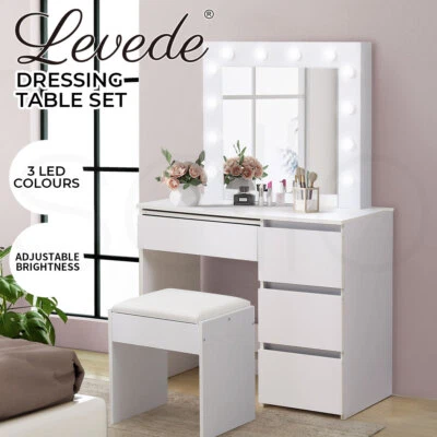 $199.99 • Buy Levede Dressing Table Vanity Set Stool Makeup LEDs Mirror Jewellery Organizer