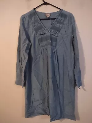 J. Jill  Airy Shift Dress Silk Cotton Blend Smocked Blue-Green Size Large  • $20