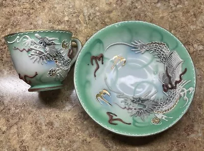 Vintage Japanese Tea Cup/Saucer Moriage Dragon Hand Painted Occupied Japan READ • $14.50