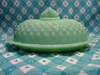 Jadeite Green Glass Hobnail Butter Dish With Lid / Excellent Cond • $68