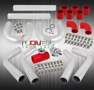 8Pcs Diy Custom Turbo Intercooler Piping Kit+Sqv Type Blow Off Valve Polish/Red • $164.99