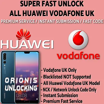 Huawei Unlock Code P20 P30 P40 P8 Lite Mate Pro Y9 Y7 Vodafone Uk Unlocking • £1.49