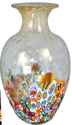 MURANO Art Glass Tall Clear Vase Murrine Controlled Bubbles Gambaro & Poggi New • $600.99