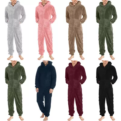 Mens 1Onesie Thick Snuggle Warm Fleece Hooded Zip All In One Winter Jumpsuit • £36.47