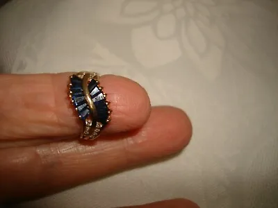 Vintage Cocktail Baguette Sapphire Diamonds 14k Solid Yellow Gold Ring Size 6.25 • $344.95