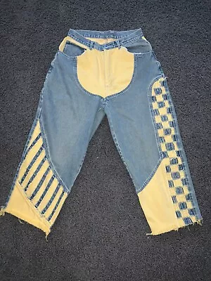 Vtg 80s 90s Punk Skate Hip Hop Color Block Jeans Pants Denim 30 Giovanni DARE • $149.99