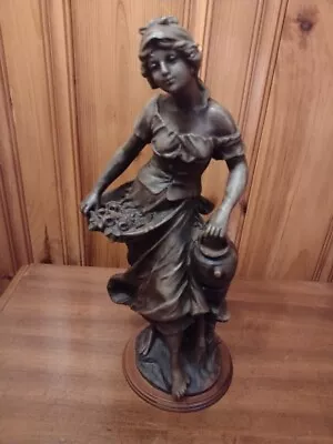 Franc Moreau Bronze Tone Sculpture Art Nouveau Woman With Flowers & Water Jug • $98.50