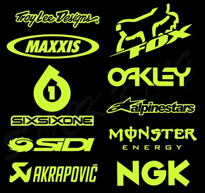 10 X Motocross MX Racing Sticker Kit - Sponsors Decals Fluorescent YELLOW Vinyl • $10.55