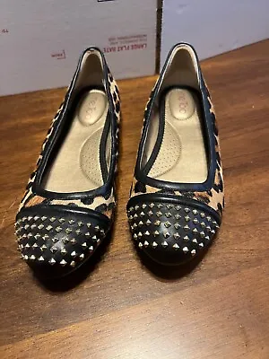 ME TOO Women's Leopard Print Faux Calf Hair Studded Toe Shoes/Flats Size 8.5 M • $24.99