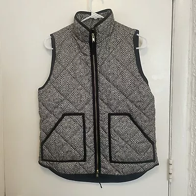 J Crew Small #02533 Quilted Puffer Vest Gray Herringbone Printed Pattern Womens • $20