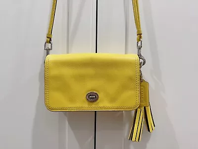 Coach Lemon Yellow Leather Tassel Crossbody Shoulder Handbag • $75