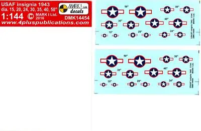 Mark I Decals 1/144 U.S. AIR FORCE INSIGNIA 1943 With Red Outline • $3.99