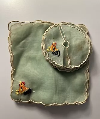 Vintage Madeira Linen Cocktail Napkins And Wine Glass Slippers • $25