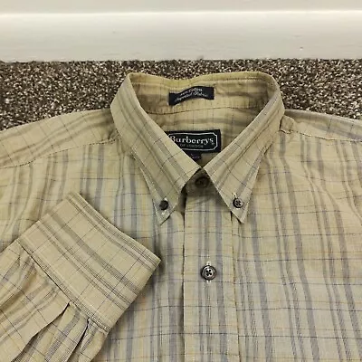 Vintage Burberrys Of London Shirt Long Sleeve Button Down Plaid Gray Mens Large • $22.99