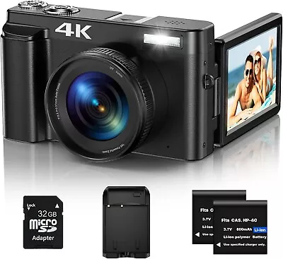 Digital Camera 4K 48MP Autofocus Video Camera With 32G Card 2.7'' 180°Flip Scr • £69.99