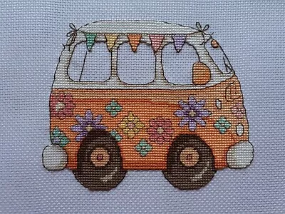 Cute Flowery Retro Caravan Handmade Completed Cross Stitched  Picture • £15