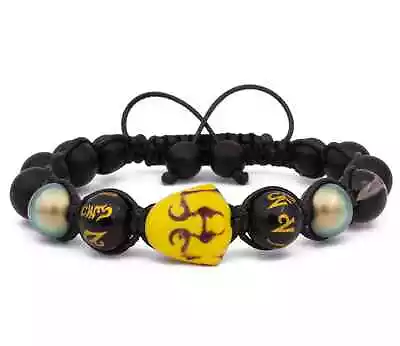 Men Yellow Buddha Gemstone Beads Bracelet Black Onyx Shamballa Mantra Yoga Wrap • $47