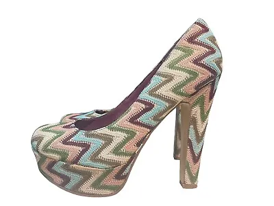 Madden Girl MALLEY Crochet Boho Heels Pumps Platform Size 8.5 Barbie Style Twee • $24