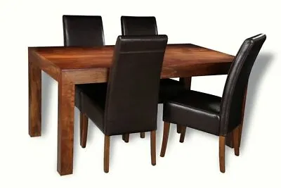 Solid Mango Wood Dakota 160cm Dining Table & 4 Leather Chairs (3 Styles)  • £782.20