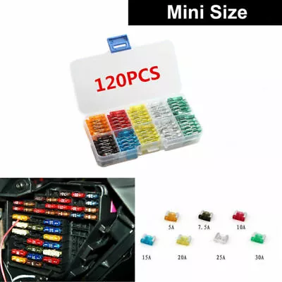 120Pcs Car Motorcycle Mini Low Profile Fuse Box 5 7.5 10 15 20 25 30 AMP ATM APM • $9.99