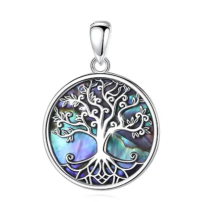 925 Sterling Silver Tree Of Life Pendant With Vibrant Abalone Shell Inlay • £43.88