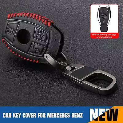 For Mercedes Benz 3 Buttons Leather Remote Key Fob Case Cover Holder Chain Black • $7.99