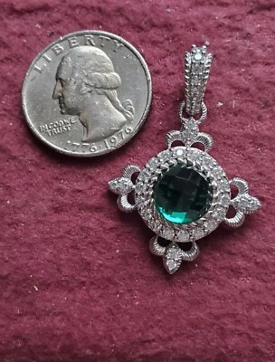 $29.40 • Buy Estate Sterling Silver Judith Ripka Natural Green Quartz CZ Pendant 7.5g 