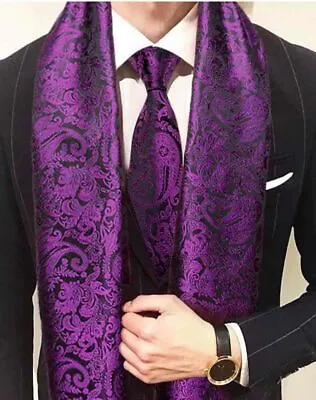 Gascoigne Formal Silk Scarf Purple Black Paisley 63 In X 19.75 In Men's • $55