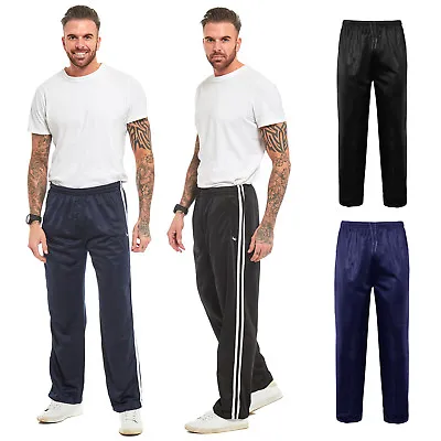 Mens Silky Jogging Bottoms Striped Joggers Gym Sports Tracksuit Pants Trousers • £11.99