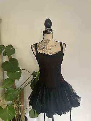 Vintage Tripp NYC Black Lace Up Corset Tutu Fairy Goth Suspender Mini Dress S • $500