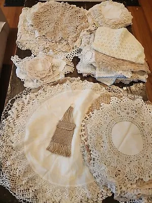 Huge Lot Of 113 Pc Vintage Crochet Dolies Runners EAGLE PURSE NICE LOT • $52.01