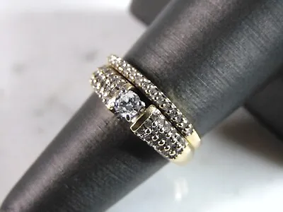 Womens Vintage Estate 14K Yellow Gold Diamond Wedding Ring Set 5.5g E1055 • $910