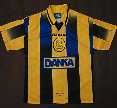 Retro Vintage Everton Away Shirt 1996 Youth Size Yellow And Black/ Blue  • £10