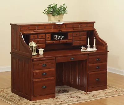 Amish Traditional Executive Roll Top File Desk 68  Solid Wood Drawers • $7399